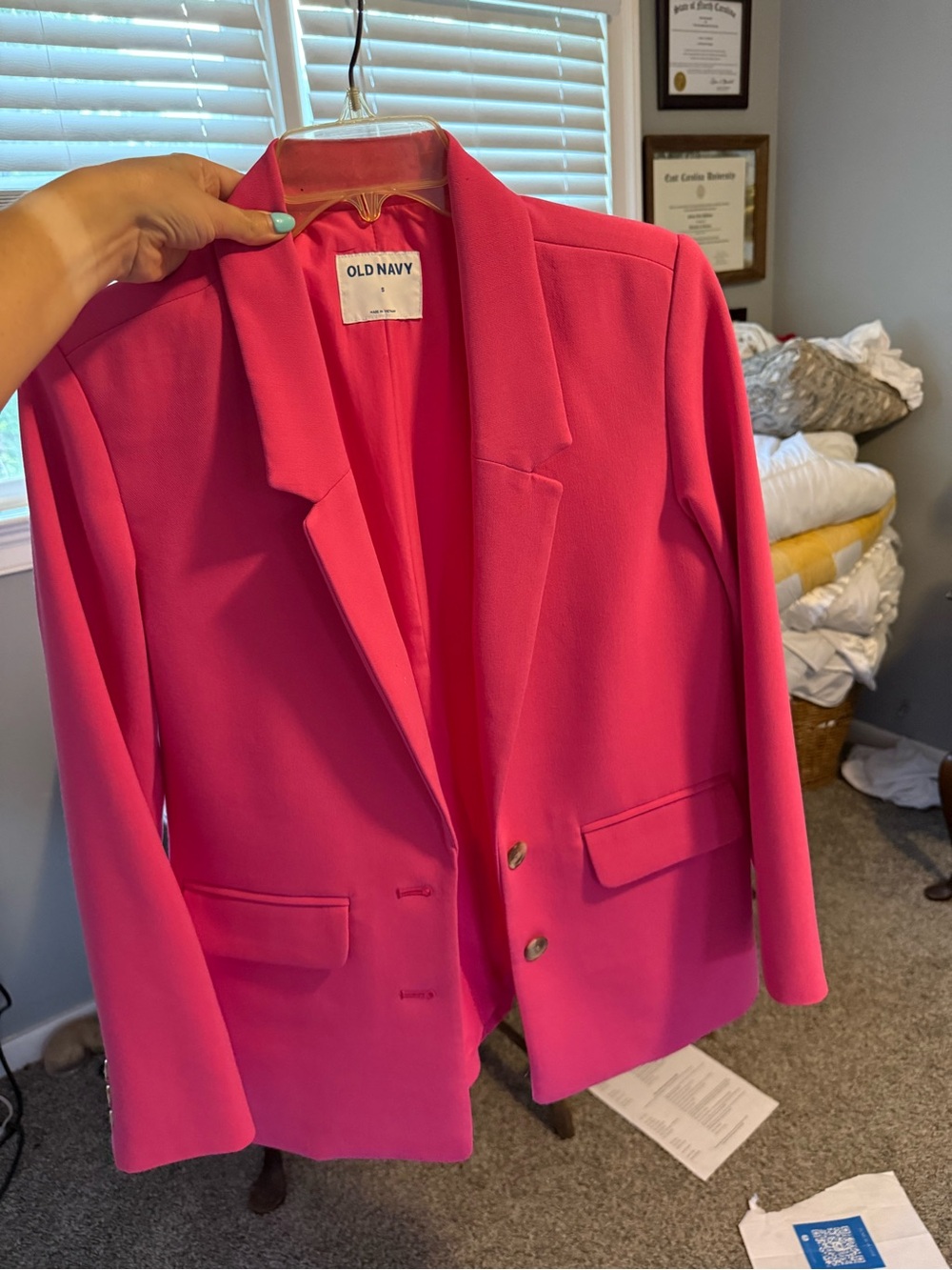 Old Navy Women's Hot Pink Blazer Jacket (small) and Pant (medium)